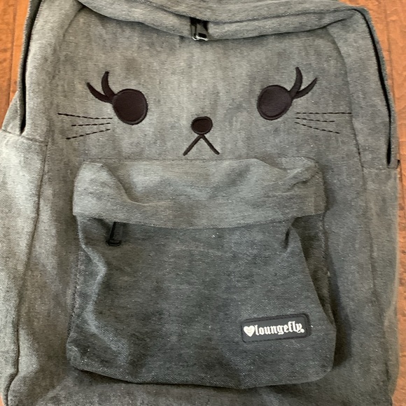 Grey denim Loungefly cat theme backpack - Picture 3 of 7